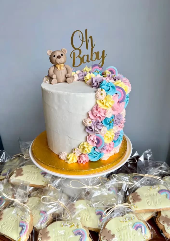 Baby shower cake for a girl by Thelwall Bakehouse