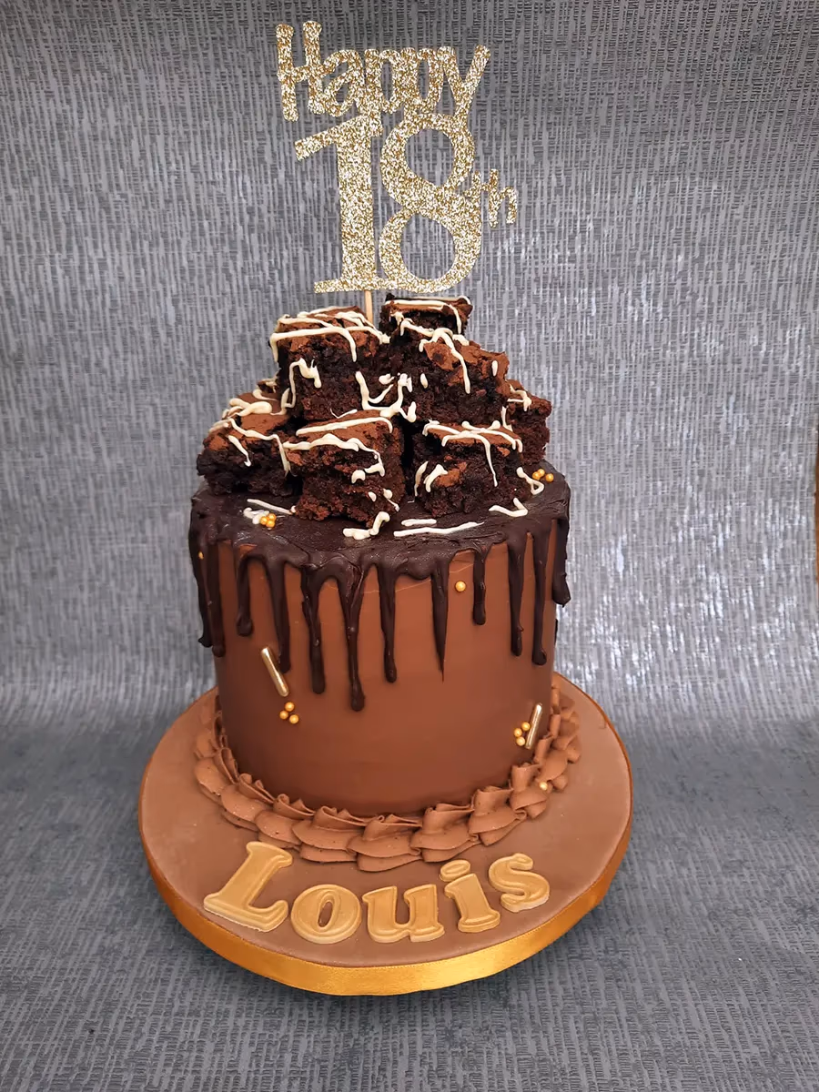 18th birthday cake chocolate brownie drip louis