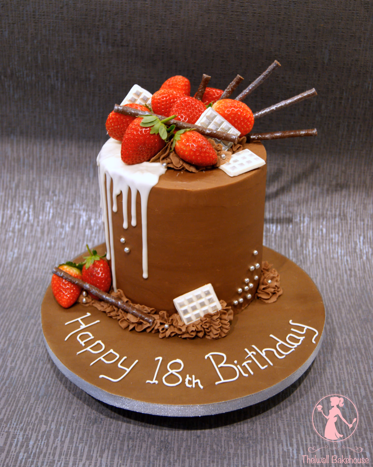 18th birthday chocolate drip cake strawberries white chocolate