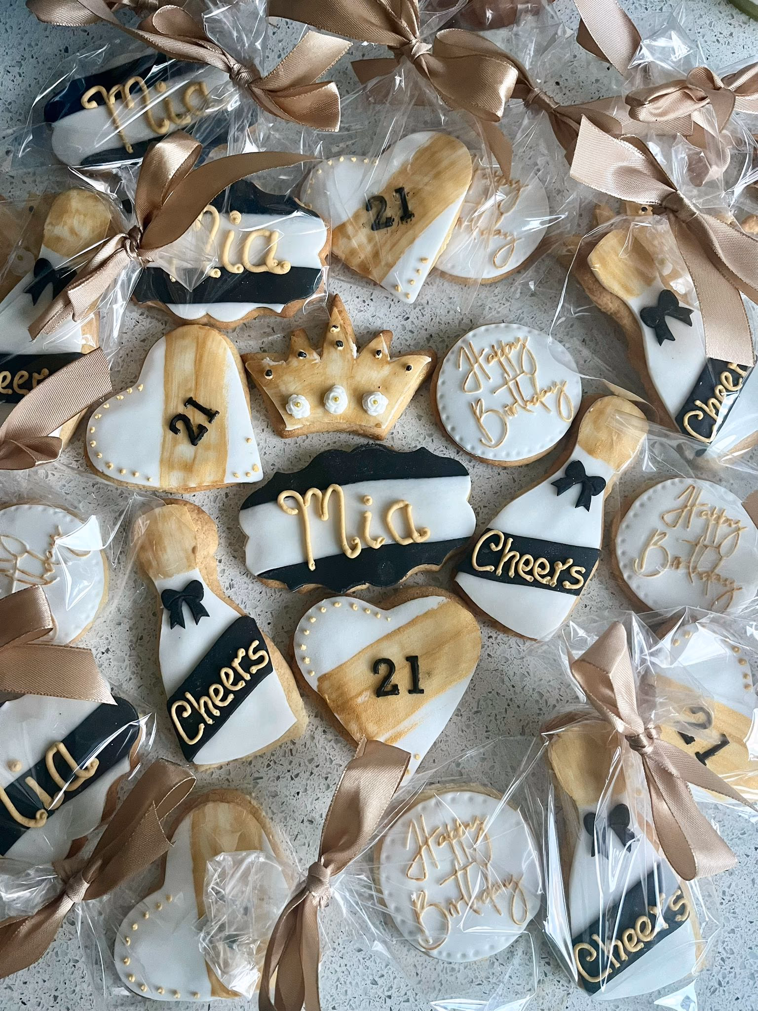 21st birthday cookies mia cheers happy birthday black white gold