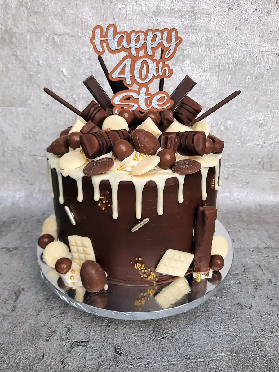 40th birthday chocolate drip cake ste chocolates
