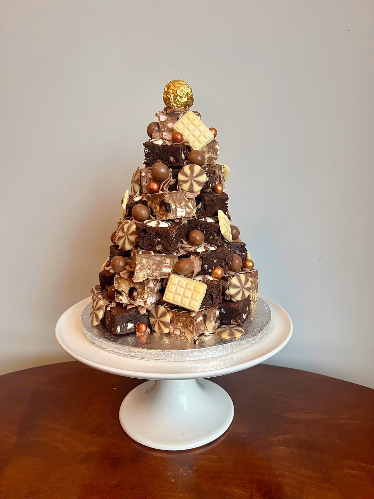 Chocolate brownie rocky road pyramid stack