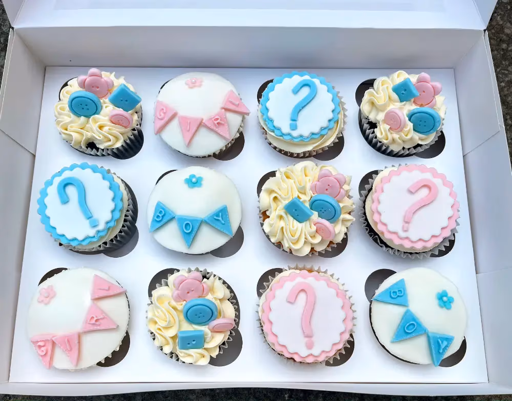 Gender reveal cupcakes pink blue assorted