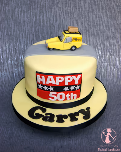 50th birthday cake with an Only Fools and Horses Trotters van