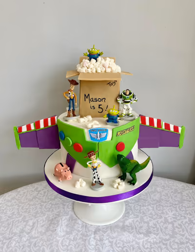 Toy Story Buzz Lightyear birthday cake for Mason's 5th birthday by Thelwall Bakehouse